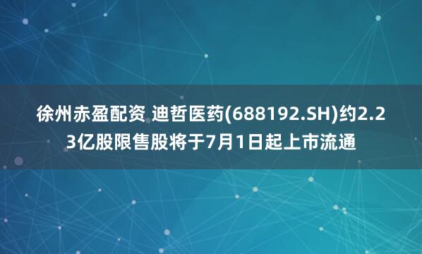 徐州赤盈配资 迪哲医药(688192.SH)约2.23亿股限售股将于7月1日起上市流通